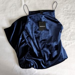 ❤️ Forever 21 Velour Crushed Velvet Navy Blue Maxi Dress Size Small